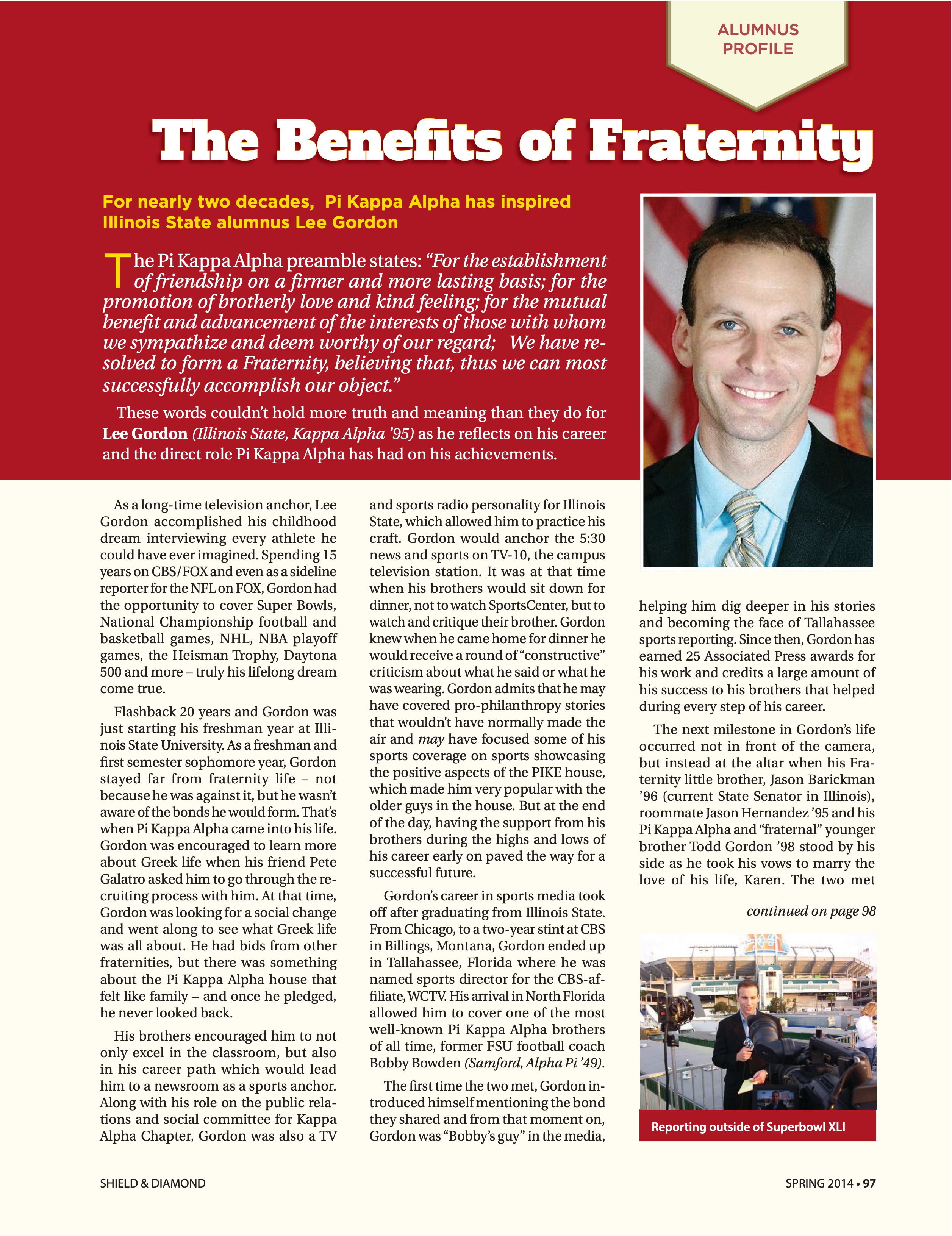 Alumnus Profile: the Benefits of Fraternity, Spring 2014